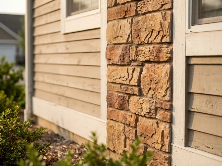 Manufactured stone veneer accent on a home exterior